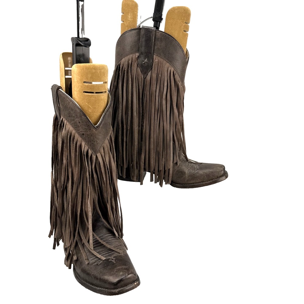 Roper Long Fringe Western Boots Size 7 Brown Leather Snip Toe Boho Mid Calf